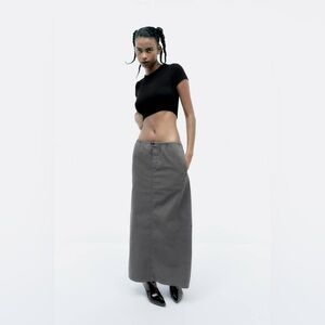 Zara | Grey Parachute Maxi Cargo Skirt